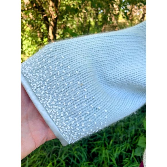 Vintage Angora Seed bead Light Blue Knit Sweater cardigan Hong Kong Medium - Picture 9 of 16